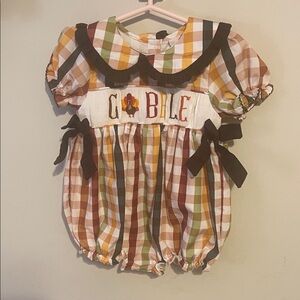Plaid Baby Romper with Gobble smock smocked Embroidery 18 month Smockingbird